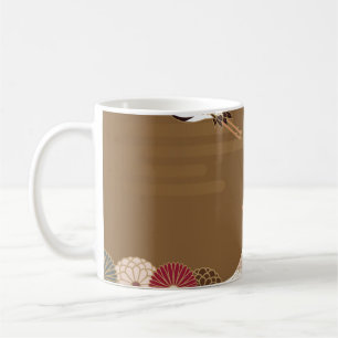 Kranen en chrysanten Traditionele Japanse pat Koffiemok