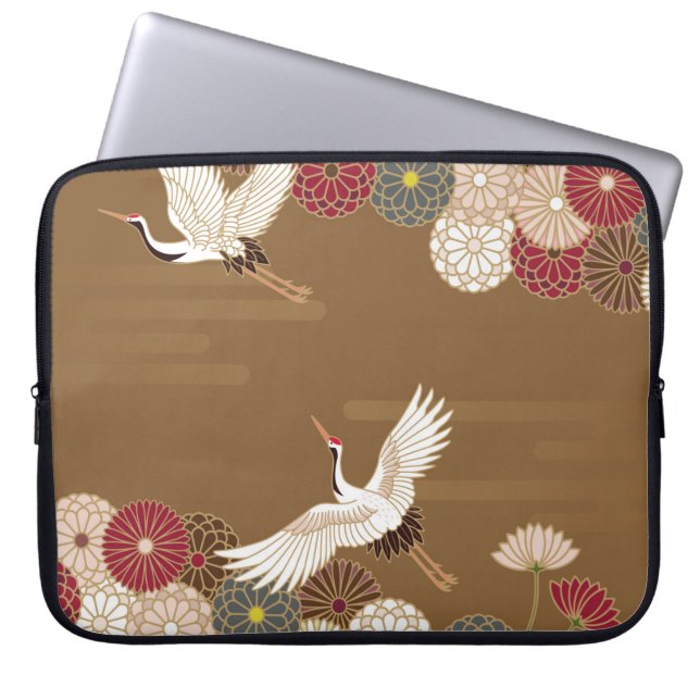 Kranen en chrysanten Traditionele Japanse pat Laptop Sleeve (Voorkant)