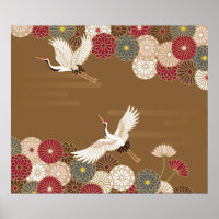 Kranen en chrysanten Traditionele Japanse pat