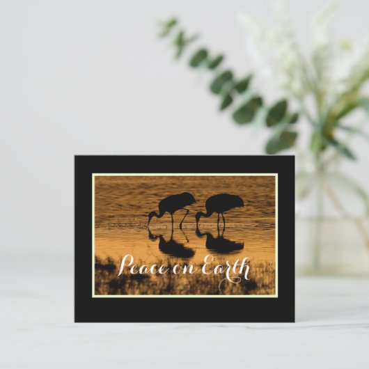 Kranen en vrede op aarde met grens briefkaart (Staand voorkant)