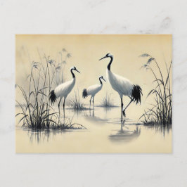 Kranen foerageren in ondiep water Chinese inkt ver Briefkaart