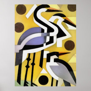 kranen in Abstracte geometrische tekenstijl op gee Poster