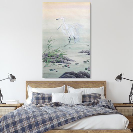 Kranen in de Chinese rivier Canvas Afdruk (Insitu (Slaapkamer))