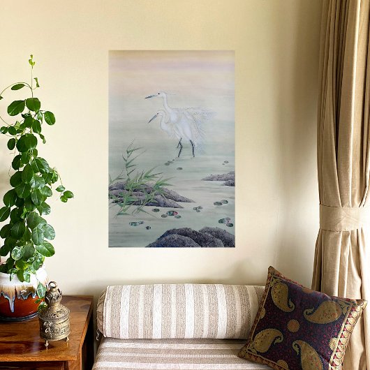 Kranen in de Chinese rivier Canvas Afdruk