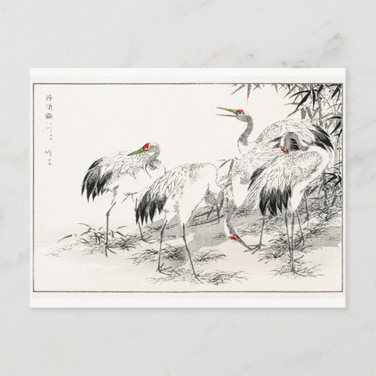 Kranen in de  Japanse kunst van het Bamboe-bos Briefkaart (Voorkant)