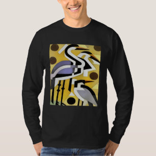 Kranen in geometrisch abstracte stijl op geel t-shirt