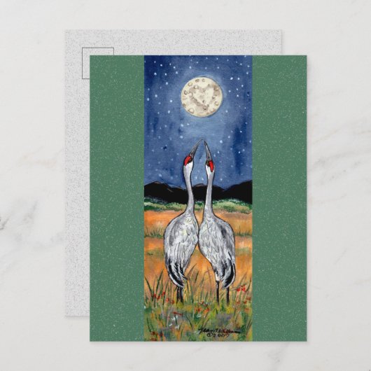 Kranen in Love Whimsical Waterverf Briefkaart (Voorkant / Achterkant)