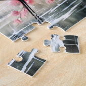 Kranen in water met bloemreflecties legpuzzel (Zijkant)