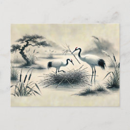 Kranen nestelen bij hun Nest Chinese inkt schilder Briefkaart