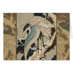Kranen op een met sneeuw beklede Pine Hokusai