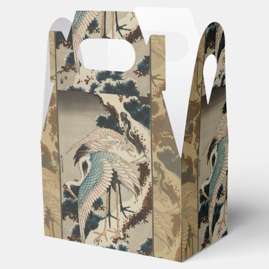 Kranen op een met sneeuw beklede Pine Hokusai Bedankdoosjes (Geopend)