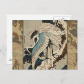 Kranen op een met sneeuw beklede Pine Hokusai Briefkaart (Voorkant / Achterkant)