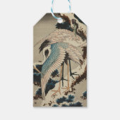 Kranen op een met sneeuw beklede Pine Hokusai Cadeaulabel (Voorkant)