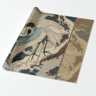 Kranen op een met sneeuw beklede Pine Hokusai Cadeaupapier