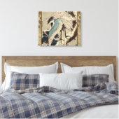 Kranen op een met sneeuw beklede Pine Hokusai Canvas Afdruk (Insitu (Slaapkamer))
