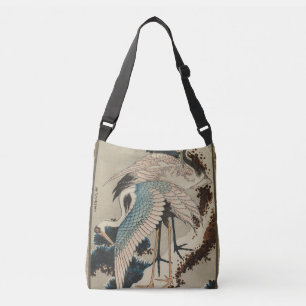 Kranen op een met sneeuw beklede Pine Hokusai Crossbody Tas