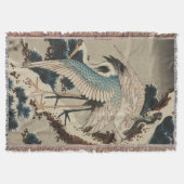 Kranen op een met sneeuw beklede Pine Hokusai Deken (Voorkant)