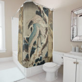 Kranen op een met sneeuw beklede Pine Hokusai Douchegordijn (In situ)