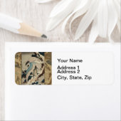 Kranen op een met sneeuw beklede Pine Hokusai Etiket (Insitu)