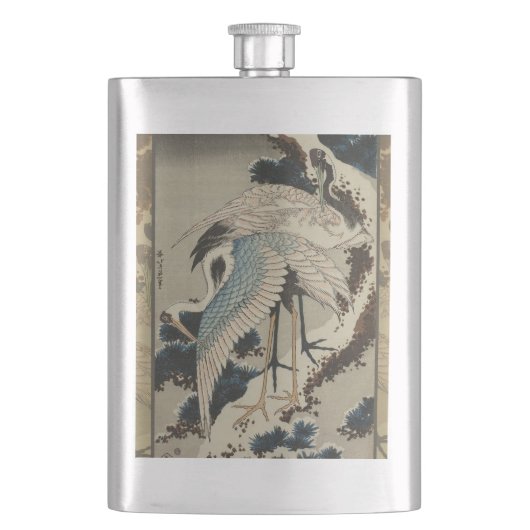 Kranen op een met sneeuw beklede Pine Hokusai Flacon (Voorkant)