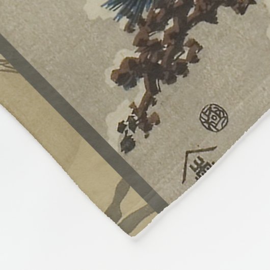 Kranen op een met sneeuw beklede Pine Hokusai Fleece Deken (Hoek)
