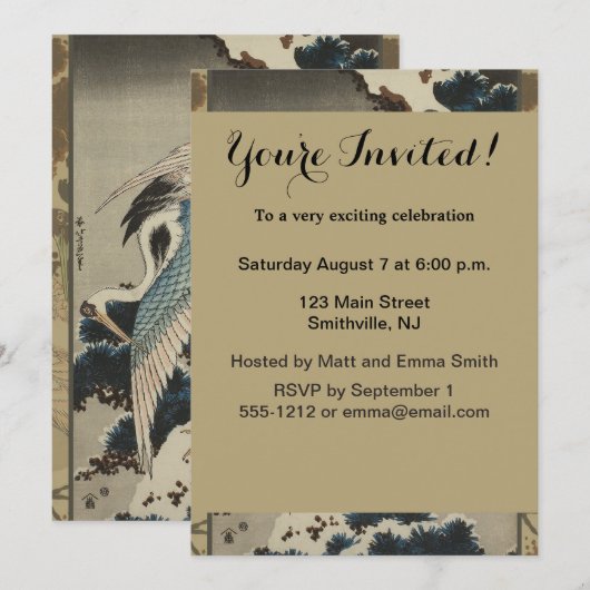 Kranen op een met sneeuw beklede Pine Hokusai Kaart (Voorkant / Achterkant)