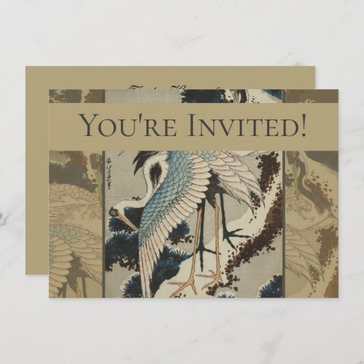 Kranen op een met sneeuw beklede Pine Hokusai Kaart (Voorkant / Achterkant)