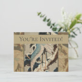 Kranen op een met sneeuw beklede Pine Hokusai Kaart (Staand voorkant)