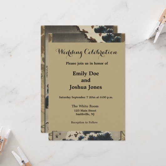 Kranen op een met sneeuw beklede Pine Hokusai Kaart (Voorkant / Achterkant in situ)