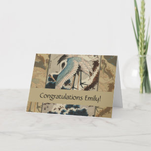 Kranen op een met sneeuw beklede Pine Hokusai Kaart