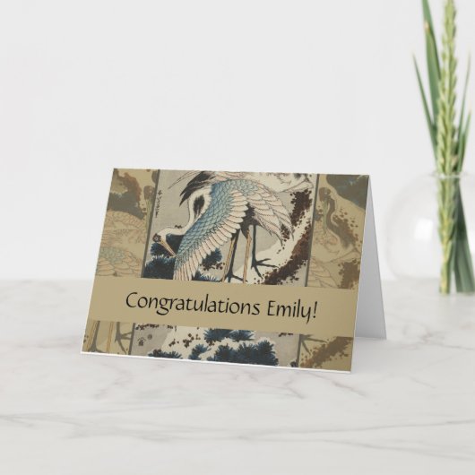 Kranen op een met sneeuw beklede Pine Hokusai Kaart (Voorkant)