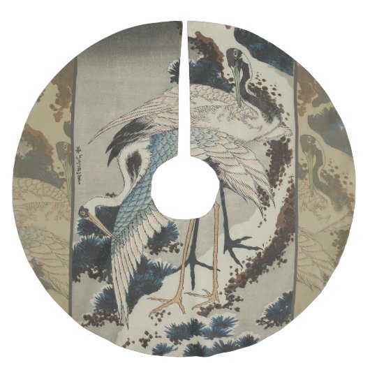 Kranen op een met sneeuw beklede Pine Hokusai Kerstboom Rok (Voorkant)