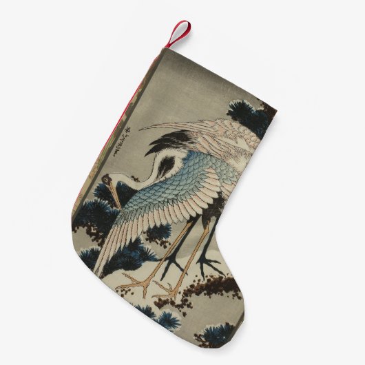 Kranen op een met sneeuw beklede Pine Hokusai Kleine Kerstsok (Voorkant (Hangend))