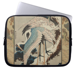 Kranen op een met sneeuw beklede Pine Hokusai Laptop Sleeve