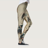 Kranen op een met sneeuw beklede Pine Hokusai Leggings (Rechts)