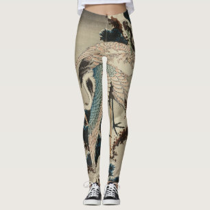 Kranen op een met sneeuw beklede Pine Hokusai Leggings