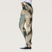 Kranen op een met sneeuw beklede Pine Hokusai Leggings (Links)
