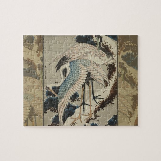 Kranen op een met sneeuw beklede Pine Hokusai Legpuzzel (Horizontaal)