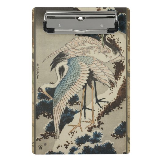 Kranen op een met sneeuw beklede Pine Hokusai Mini Klembord (Voorkant)
