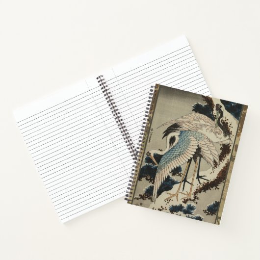 Kranen op een met sneeuw beklede Pine Hokusai Notitieboek (Binnen)