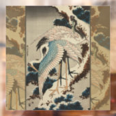 Kranen op een met sneeuw beklede Pine Hokusai Raamsticker (Vel 2)