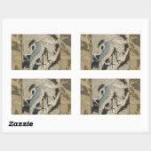 Kranen op een met sneeuw beklede Pine Hokusai Rechthoekige Sticker (Vel)