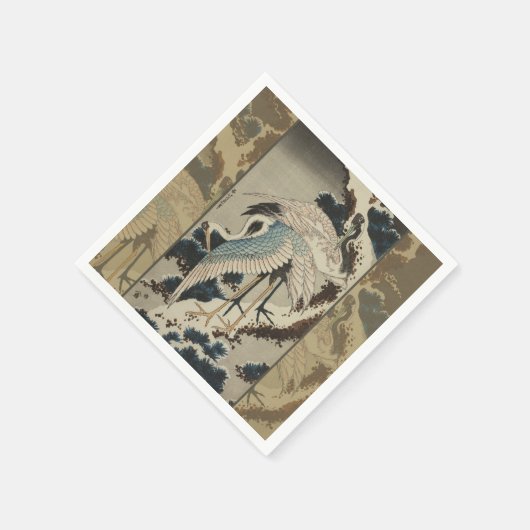 Kranen op een met sneeuw beklede Pine Hokusai Servet (Hoek)