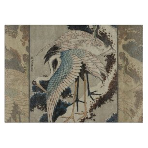 Kranen op een met sneeuw beklede Pine Hokusai Snijplank