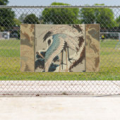 Kranen op een met sneeuw beklede Pine Hokusai Spandoek (Insitu)