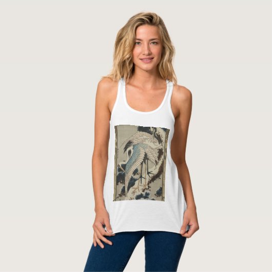 Kranen op een met sneeuw beklede Pine Hokusai Tanktop (Volledige Voorkant)