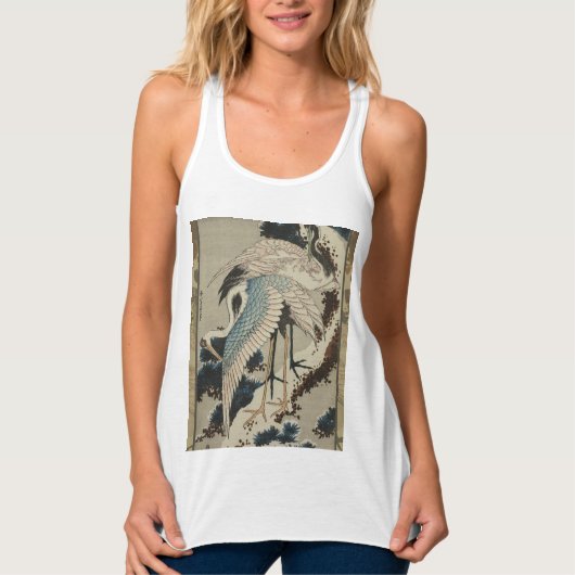 Kranen op een met sneeuw beklede Pine Hokusai Tanktop (Voorkant)