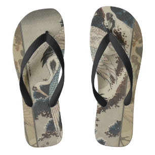 Kranen op een met sneeuw beklede Pine Hokusai Teenslippers