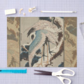 Kranen op een met sneeuw beklede Pine Hokusai Tissuepapier (Craft)