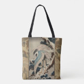 Kranen op een met sneeuw beklede Pine Hokusai Tote Bag (Achterkant)